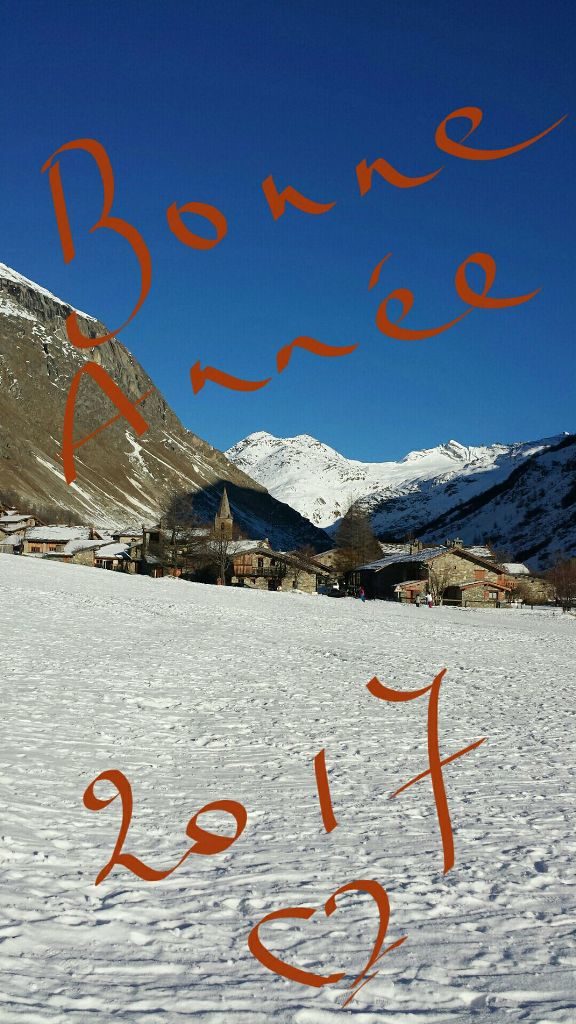 Bonne année 2017 - Vue sur le village de Bonneval depuis la route de Bessans